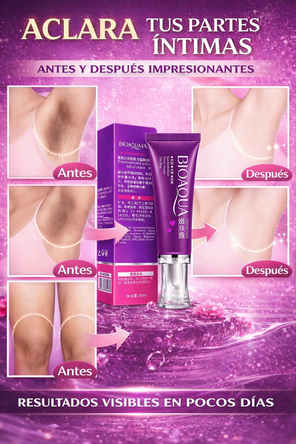 CREMA ACLARANTE , ZONAS OSCURAS - BIOAQUA SHELL PINK CHERRY