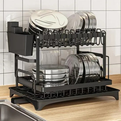 Escurridor de Platos y Cubiertos con Drenaje Automático y Porta Vasos
